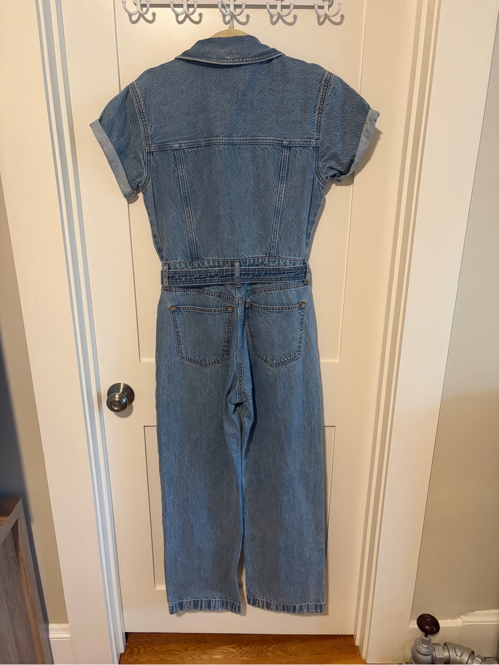 Abercrombie & Fitch Light Blue Denim Short-Sleeve Jumpsuit - Picture 2 of 4